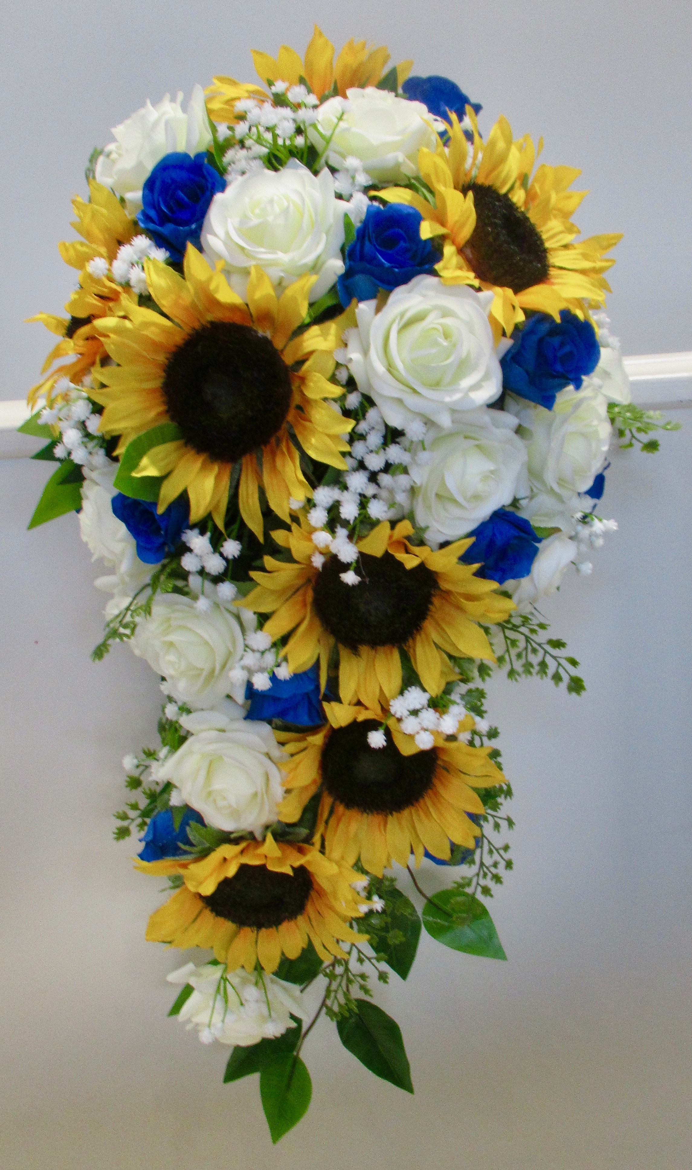 Royal Blue Rose & Golden Yellow Sunflower Brides Bouquet
